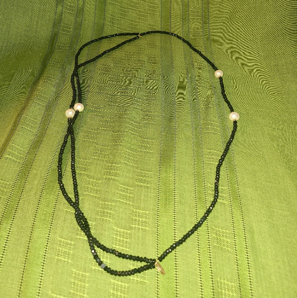 Ross Simons 14K 3 Strand Blk Onyx Bead Prl Necklace w/Large FWP w Earrings